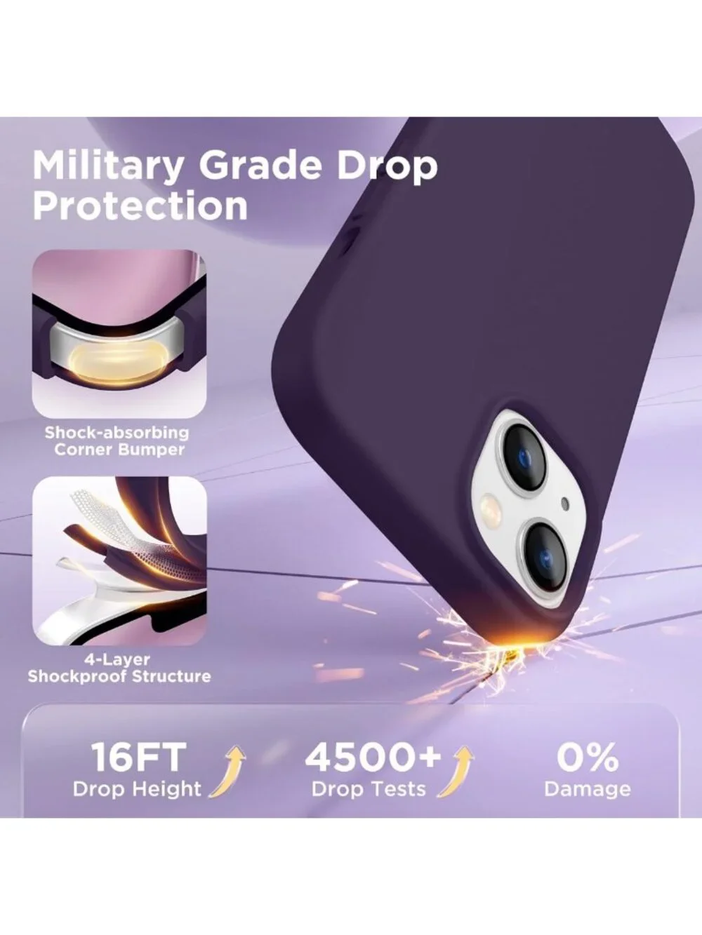 Slim Shockproof Phone Case for iPhone 13/14, MagSafe Compatible, Deep Purple